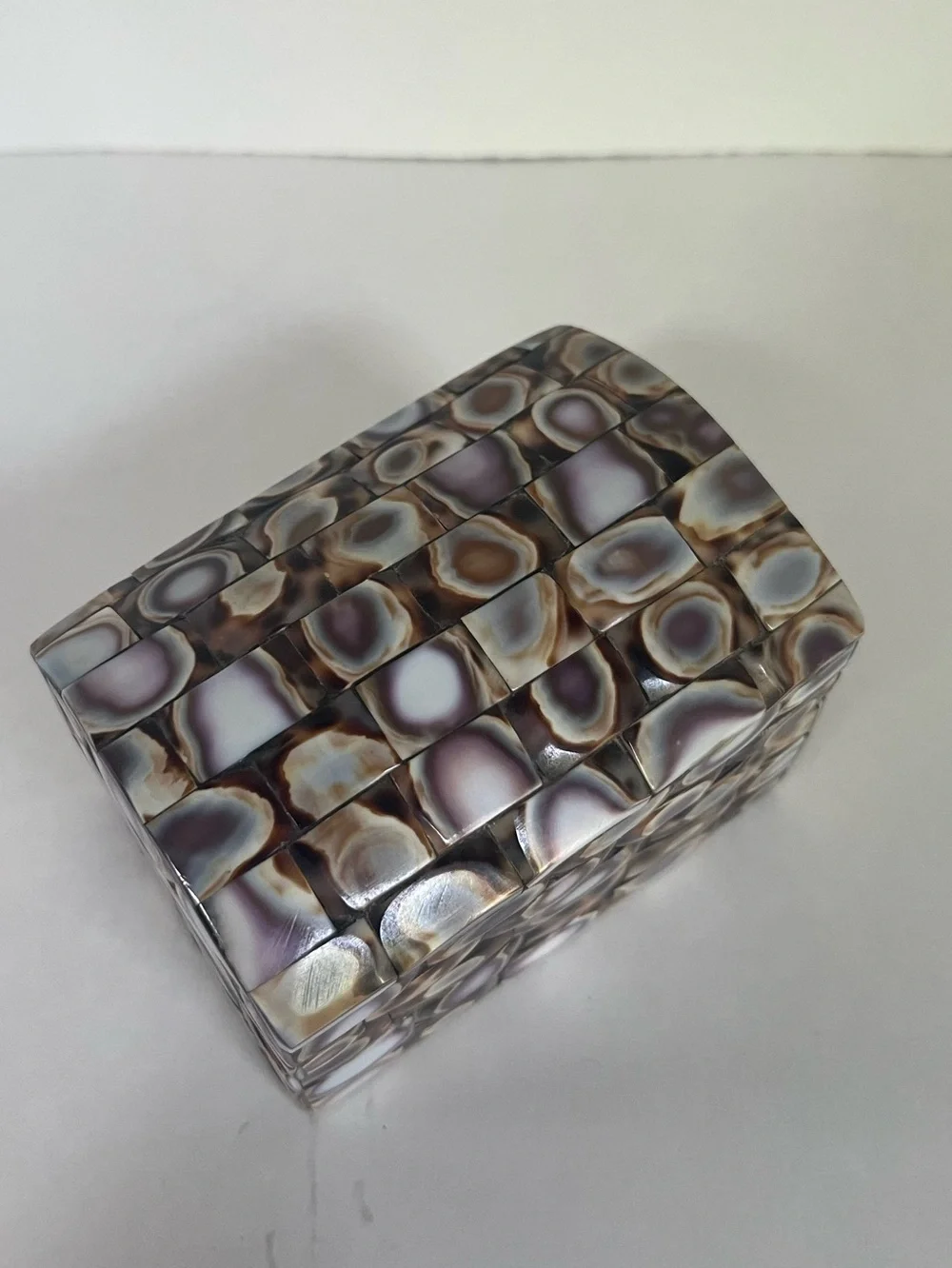 Mosaic Cowrie Shell Jewelry Trunk Trinket Box Keepsake Seashell Beach Coastal